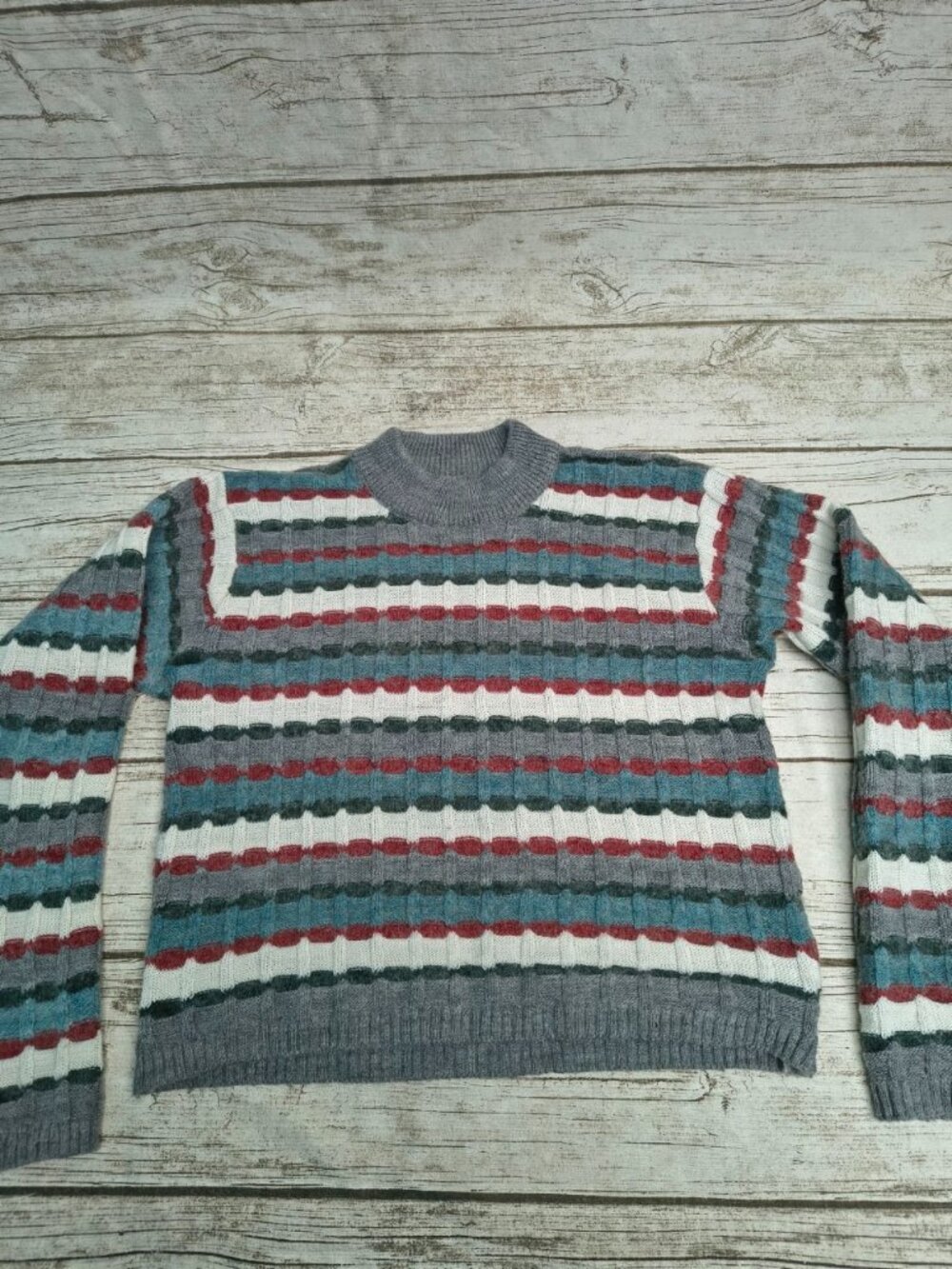 Made In Italy Gray Red Cream Striped Knit Sweater Wool Alpaca Blend